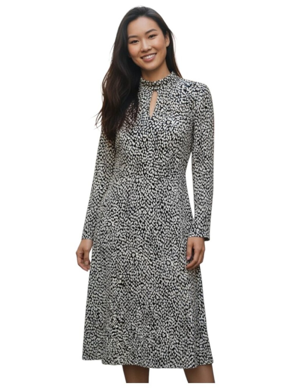 Judith & Charles Rimini Black White Mock Neck Long Slee Dress Size 8